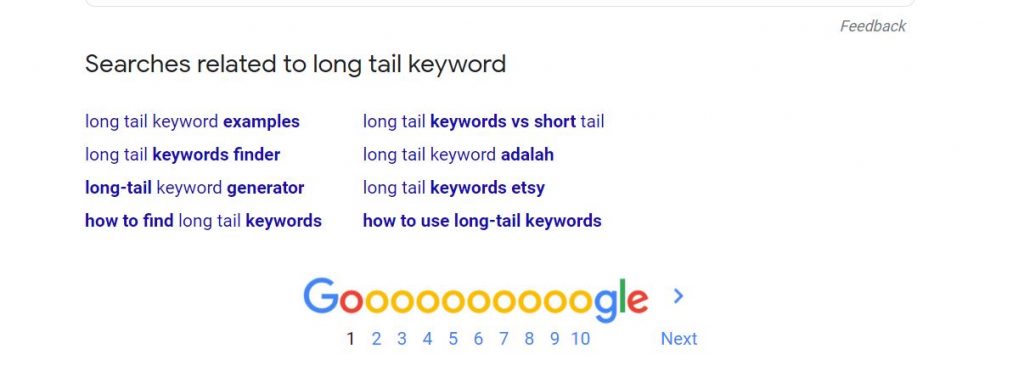 Google related searches for long tail keyword research